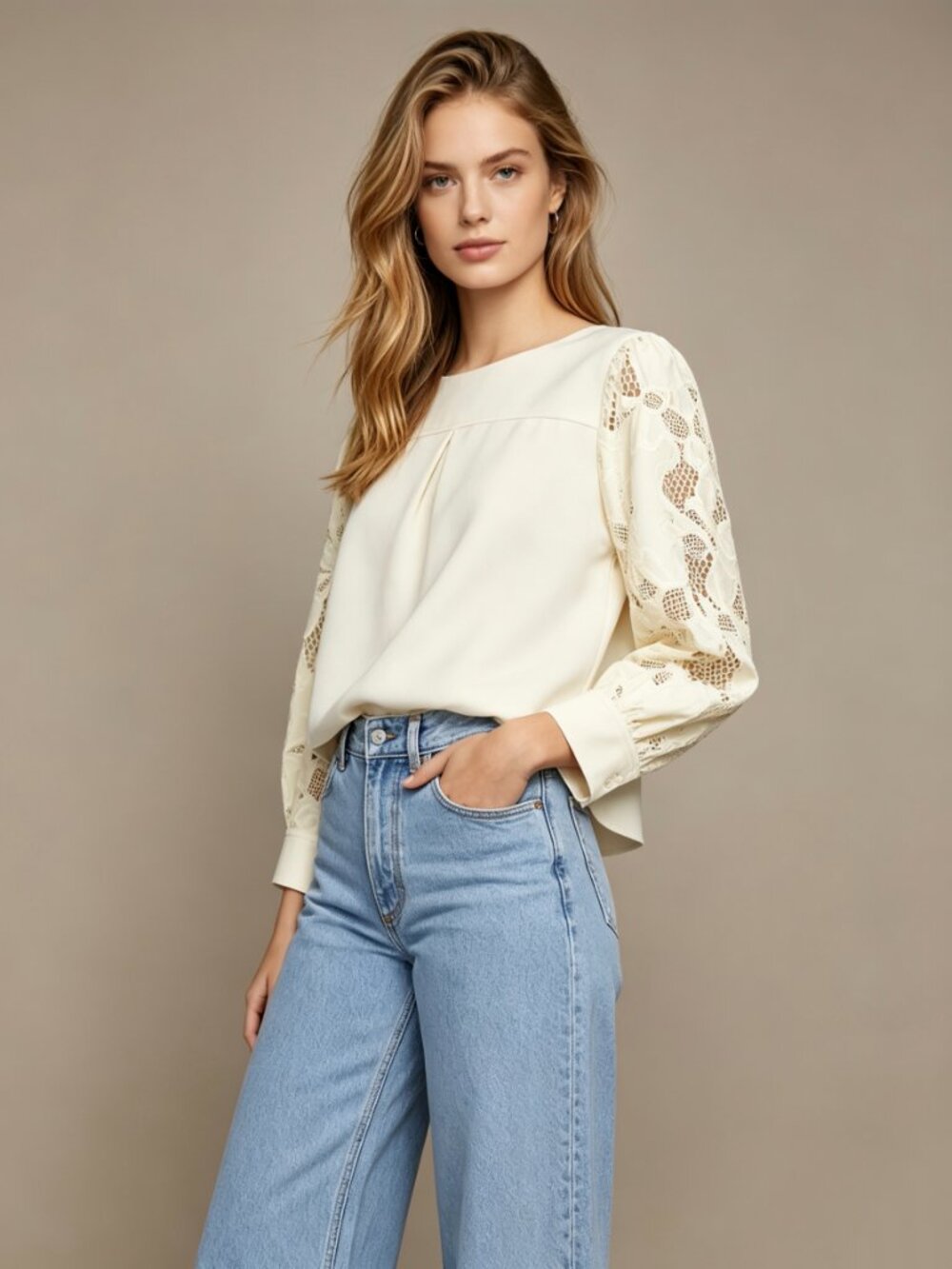 $475 NWT See By Chloé Embroidery Floral cream Top Blouse Long Sleeve Size 36